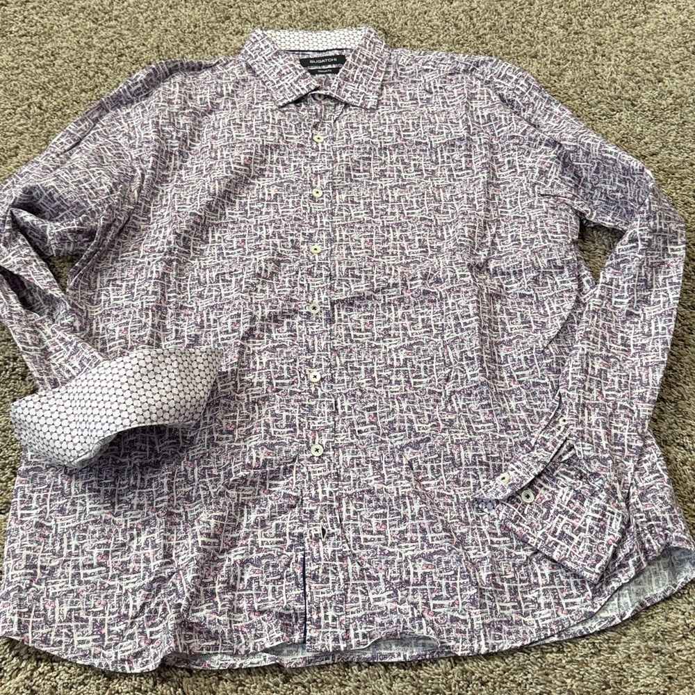Bugatchi Purple Casual or Dress Long Sleeve Button Up Shirt XL
